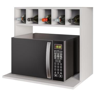 Imagem de Suporte para Micro-ondas com Nicho Garrafeiro Lisa MDP 60cm Branco Milani Movelaria