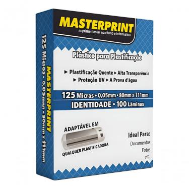 Imagem de Plástico para Plastificação Masterprint 125 Micras 80x111 Pacote 100 Folhas Brilhante Transparente