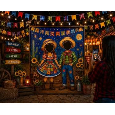 Imagem de Painel Interativo Casadinho Arraia Festa Junina Tecido Vazado 2,20 X 1