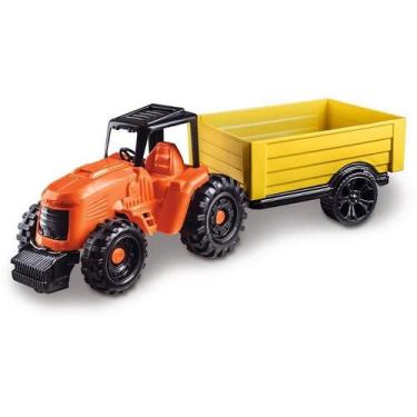 Imagem de Trator Tractor Works 34cm Com Carretinha, Pá E Rastelo (sortido)