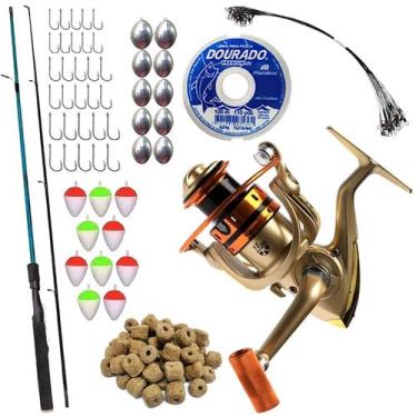 Imagem de Vara Fibra de Vidro 1,80m + Molinete MR + Kit Completo Pesca Rio e Pes