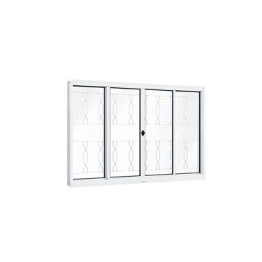 Imagem de Janela de Aço de Correr 100x100cm 4 Folhas com Grade Mosaico e Vidro L