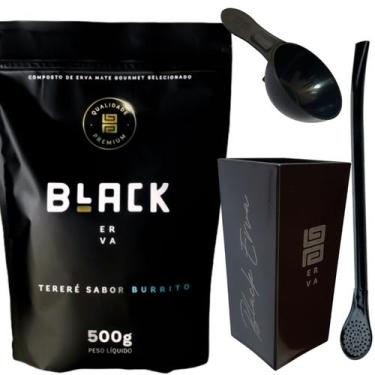 Imagem de Kit Para Tereré Black Erva Mate 500g + Copo Cuia Quadrado Acrílico + B