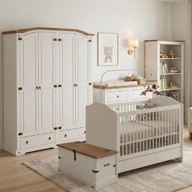 Imagem de Quarto de Bebê Completo 5 Peças 212x77cm Bege/Creme/Carvalho - Serpil 