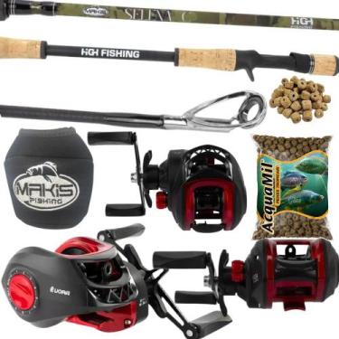 Imagem de Kit Completo Pesca Carretilha Vara de Carbono Ração e Capa Lado da Man