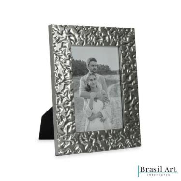 Imagem de Porta-Retrato Decorativo com Textura Prata 13x18cm - brasil art