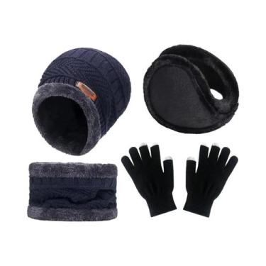 Imagem de Conjunto De Gorro, Cachecol E Luvas De Veludo Quente Para Homens, Mulh