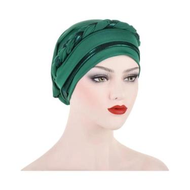 Imagem de Hijab Muçulmano Color Block Com Trança, Turbante Macio E Elástico Para