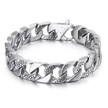 Imagem de suhang 9" 15Mm Pulseira Masculina Cor Prata 316L Aço Inoxidável Redondo Escovado Elo Corrente Masculino Jóias Presente Para Homens