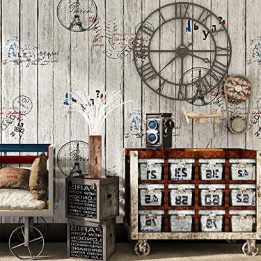 Imagem de QIHANG Papel de parede de madeira vintage estilo americano Rolos Árvores Vinil Bar/Cafeteria Papel de parede Torre de ferro Imitação de madeira Decoração para casa 20,8" (0,53 m) x 393,7" (10 m) (cinza)