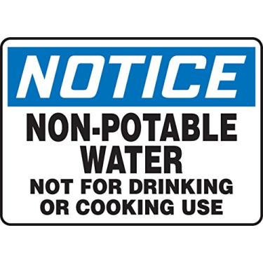 Imagem de Accuform Placa MCAW805VP, legenda: "Aviso água não potável não para beber ou cozinhar", 25,4 cm de comprimento x 35,5 cm de largura x 0,1 cm de espessura, plástico, 25,4 cm x 35,5 cm, azul/preto sobre