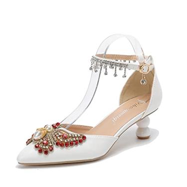 Imagem de Sandália feminina de prata média de baixo perfil salto tornozelo salto alto feminino escritório sapatos de casamento brancos, Vermelho, 8.5