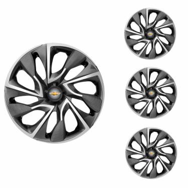 Imagem de Jogo Calota Aro 14 DS4 Sport Cup Elitte Grafite Prata + Emblema Resinado Chevrolet GM (Corsa Meriva Agile Celta Montana Prisma Onix Astra Cobalt Spin)