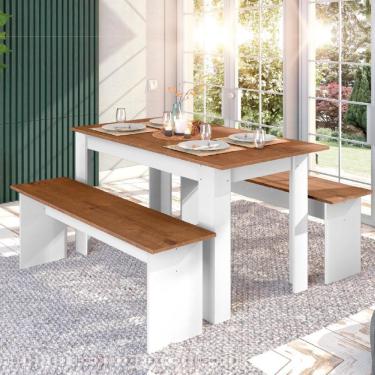 Imagem de Conjunto De Mesa com 2 Bancos Gourmet Primor Zanzini Branco / Nature