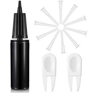 Imagem de Bola de exercício bomba de mão fitness bola de ioga bomba de ar bola bomba de ar bomba de inflador com 2 peças removedores de plugue de bola de exercício e 10 peças bola de exercício alargadores de ar pino de ar kit adaptador para bolas (preto)