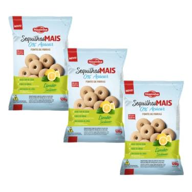 Imagem de Kit 3 Pacotes de Sequilhos sem Açúcar sem Glúten sabor Limão Siciliano 120g cada - Nazinha