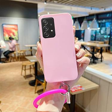 Imagem de Capa de pulseira de pulso Candy Color para Samsung Galaxy S22 S21 Ultra Plus S20 FE A53 A73 A52 A72 A12 Note 20 Matte Capa de Silicone, rosa escuro, para A73 5G
