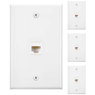 Imagem de Pacote com 4 placas de parede Ethernet com porta única, RJ45 Cat6 fêmea para fêmea acoplador placas Ethernet cabo placas (branco)