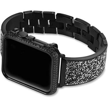 Imagem de NNOLA Correias de relógio Caixa de diamante + pulseira 44mm 40mm 38mm 42mm capa IWatch série 5 4 3 2 1 pulseira de aço inoxidável mulheres 0000 (Cor: Preto, Tamanho: 38mm)