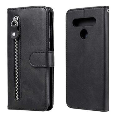 Imagem de HONGYAN Capa de telefone Para LG K41S / K51S Fashion Texture Zipper Horizontal Flip Capa de Couro com Suporte e Slots para Cartões e Carteira Capa protetora