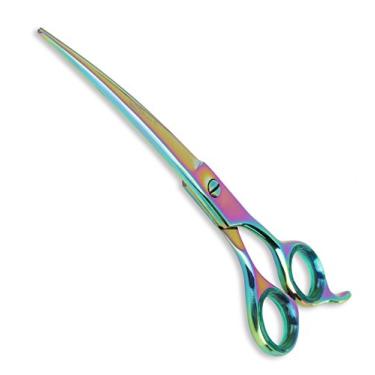 Imagem de Tesoura de cuidados Sharf Gold Touch para animais de estimação, tesouras curvas de arco-íris de 19 cm, tesouras japonesas de aço inoxidável 440c, tesouras curvas para cuidados com animais de estimação e tesouras para cães...