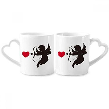 Imagem de Conjunto de canecas de porcelana para casais, estampa de coração, cupido, anjo, coração, coração