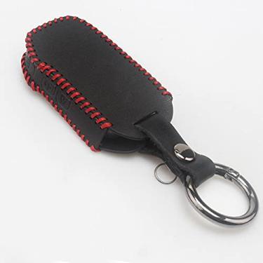 Imagem de YJADHU Capa de couro para chave de carro, apto para Kia Ceed CD Sportage Soul 3 Sorento Cerato K3 Forte Stinger K5 Optima 2018 2019 2020, Smart 3 botões vermelhos