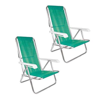 Imagem de Kit 2 Cadeira De Praia Reclinável 8 Posições Alumínio Sannet - Mor - Verde
