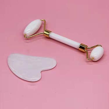 Imagem de MAXBROTHERS Jade Massageador Facial, Jade Roller e Gua Sha Massageador Facial Anti-rugas, anti-envelhecimento, emagrecimento facial, remoção de rugas, reafirmante (branco)