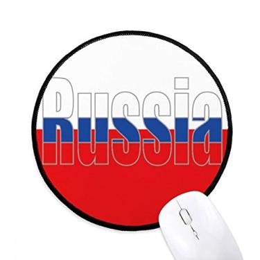 Imagem de Mousepads redondos com nome da bandeira da Rússia e bordas costuradas pretas para presente de escritório