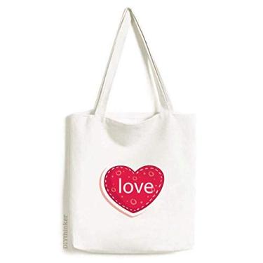 Imagem de Bolsa de lona com estampa de coração rosa do dia dos namorados, bolsa de compras casual