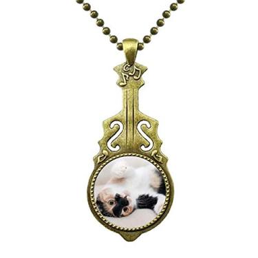Imagem de DIYthinker Colar de gato gatinho listrado para dormir com estampa de animal antigo, joia de violão, pingente de música