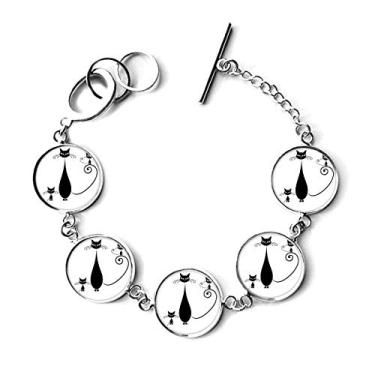 Imagem de DIYthinker Bracelete de gato preto família Halloween silhueta animal pulseira corrente pingente joia