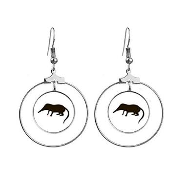 Imagem de Brincos de argola com retrato de animal de musselho preto pendente, joia circular