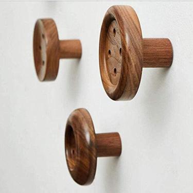 Imagem de Cabides de madeira feitos à mão com gancho de parede e ganchos para pendurar chapéu, gancho para toalha, 1 peça Organizador-D Atualização