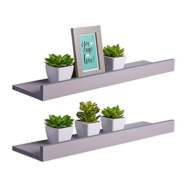 Imagem de Kit 2 Prateleiras Porta Quadros 80 x 10cm Cinza Claro Suporte Invisível