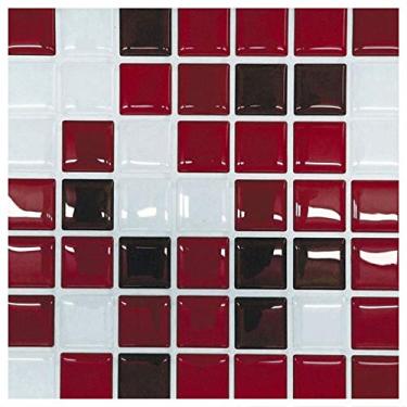 Imagem de Pastilha Adesiva Vermelho Escuro e Branco Kit 4 Placas