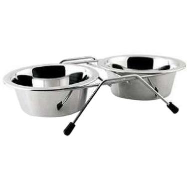 Imagem de Comedouro e Bebedouro Duplo em Inox com Suporte - Tam. 03