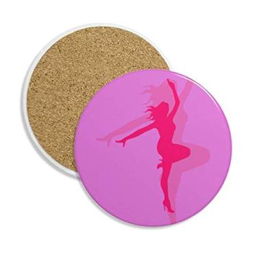 Imagem de Porta-copos de cerâmica Pink Plump Dance Ballet Girl Porta-copos com pedra absorvente para bebidas presente 2 peças