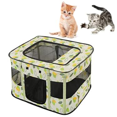 Imagem de Casa Dobrável para Gatos, Clarabóia Removível Portátil para Gatinhos Sala de Parto Com Porta de Enrolar Cercadinho para Viagem (Verde)