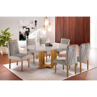 Imagem de Conjunto Sala de Jantar 6 Lugares Mesa Lisy e 6 Cadeiras em Veludo - Móveis Mix