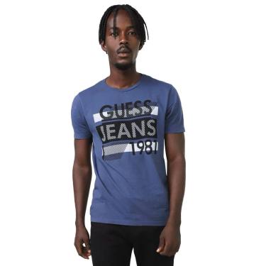 Imagem de Camiseta Guess Masculina Silk Logo Scratchs Azul Índigo-Masculino