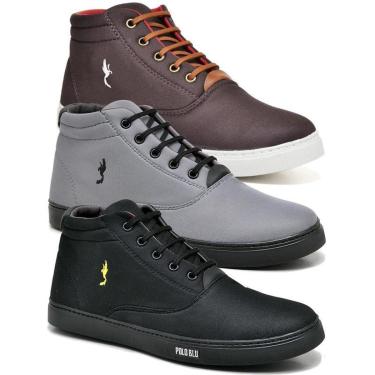 Imagem de Kit 3 Pares Tenis Sapatenis Polo Blu Masculino Sapatenis Cano Alto Bota Café Cinza e Preto-Masculino