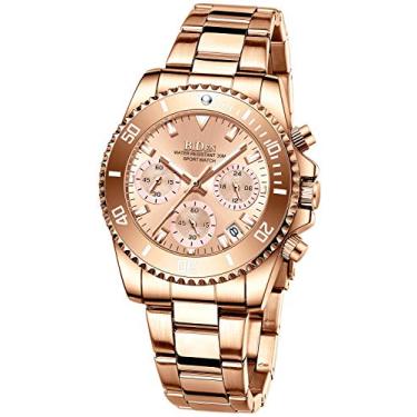 Imagem de BIDEN Relógios femininos com cronógrafo, aço inoxidável, à prova d'água, analógico, quartzo, unissex, negócios, moda, relógios de pulso para mulheres, A2 - ouro rosa, Cronógrafo, relógio de quartzo