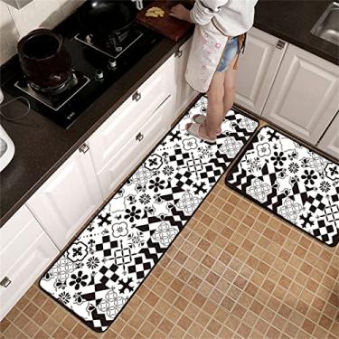 Imagem de Tapetes de corredor de cozinha 3D de plástico tapetes resistentes ao desgaste para piso interno conforto tapetes de armário de cozinha tapete impresso padrão preto e branco I 50 x 80 cm