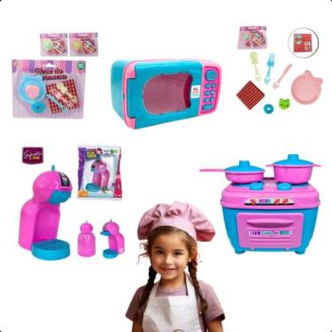 Imagem de Kit Cozinha Infantil Brinquedo Fogão Cafeteira Microndas - Zuca Toys