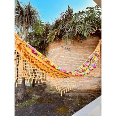 Imagem de Rede de Descanso/Dormir Algodão Forrada com Chita - Amarela