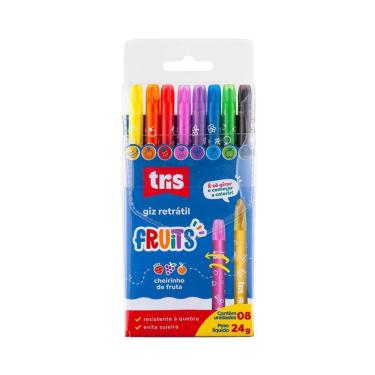Imagem de Giz de Cera Escolar Colorido Retrátil 8 Cores Fruits Tris