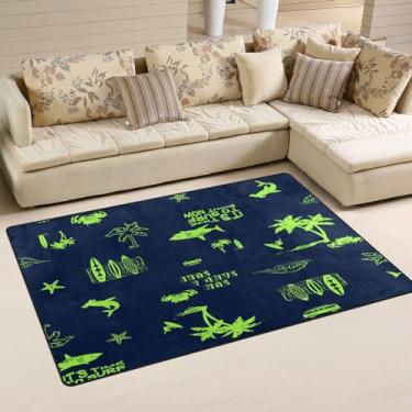 Imagem de Tapetes de área azul de palmeira verde de verão 99 x 152 centímetros tapete adequado para animais de estimação tapete para sala de estar corredor decoração de escritório de casa