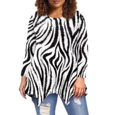 Imagem de ZWPINITUP Blusa feminina casual solta gola redonda manga longa moletom feminino para festa, Pele de zebra, 5G